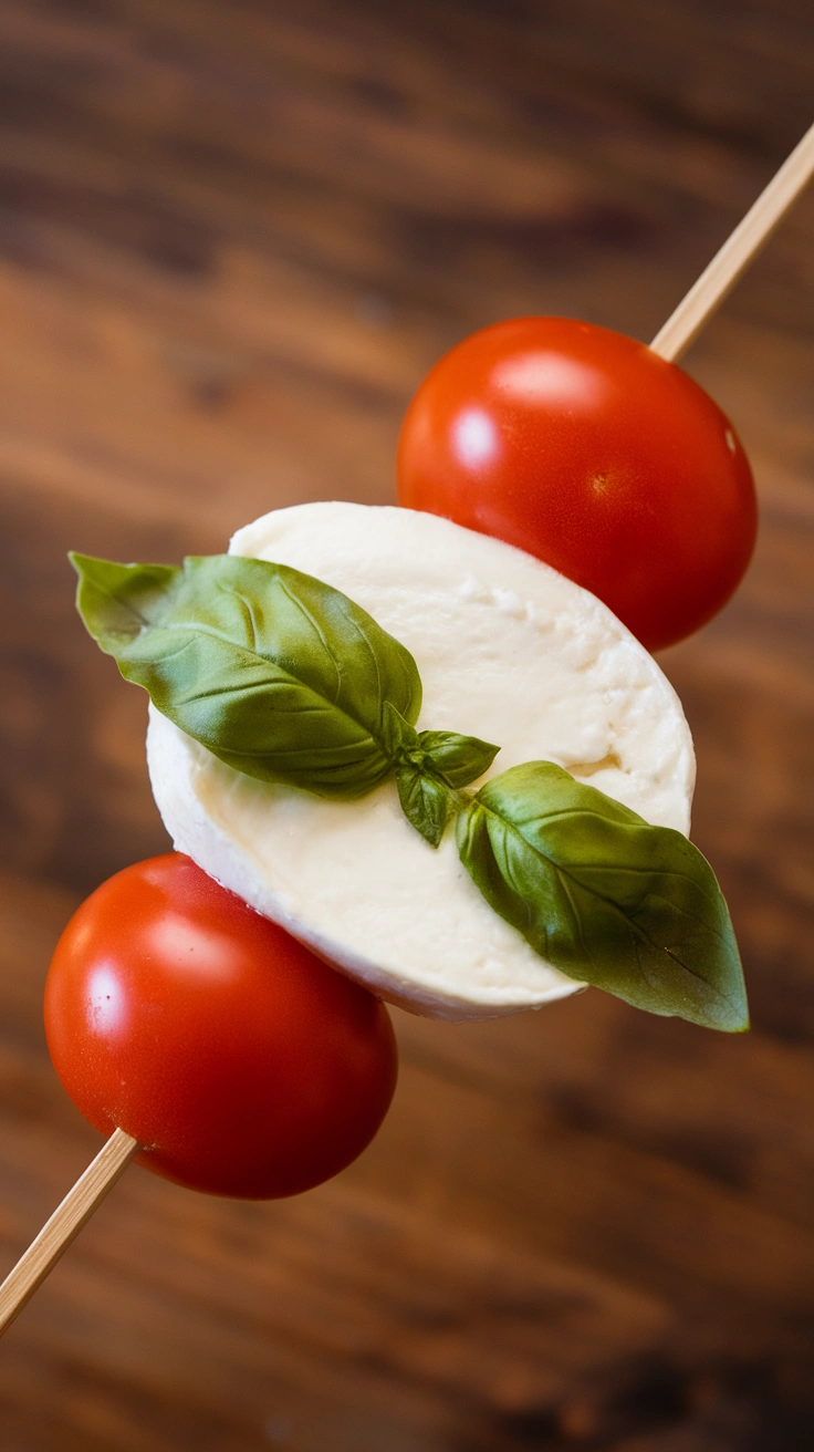 Tomato and Mozzarella Skewers with Basil