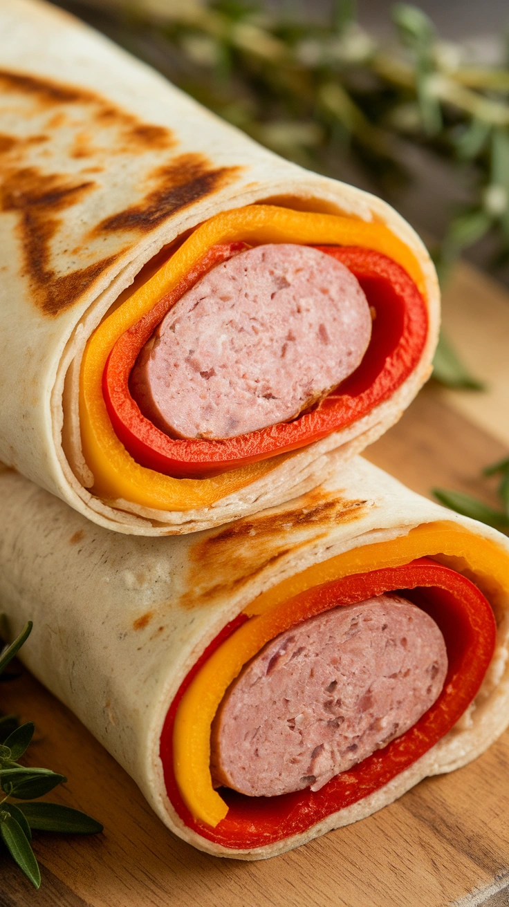 Turkey Sausage and Bell Pepper Wraps