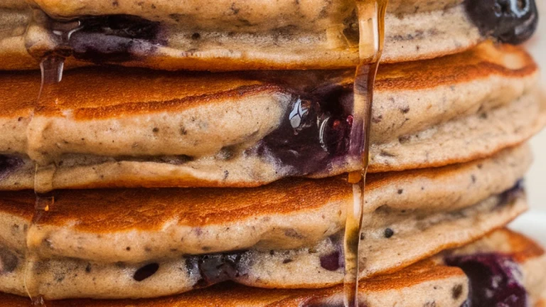 Whole Wheat Flaxseed Blueberry Pancakes - Featured