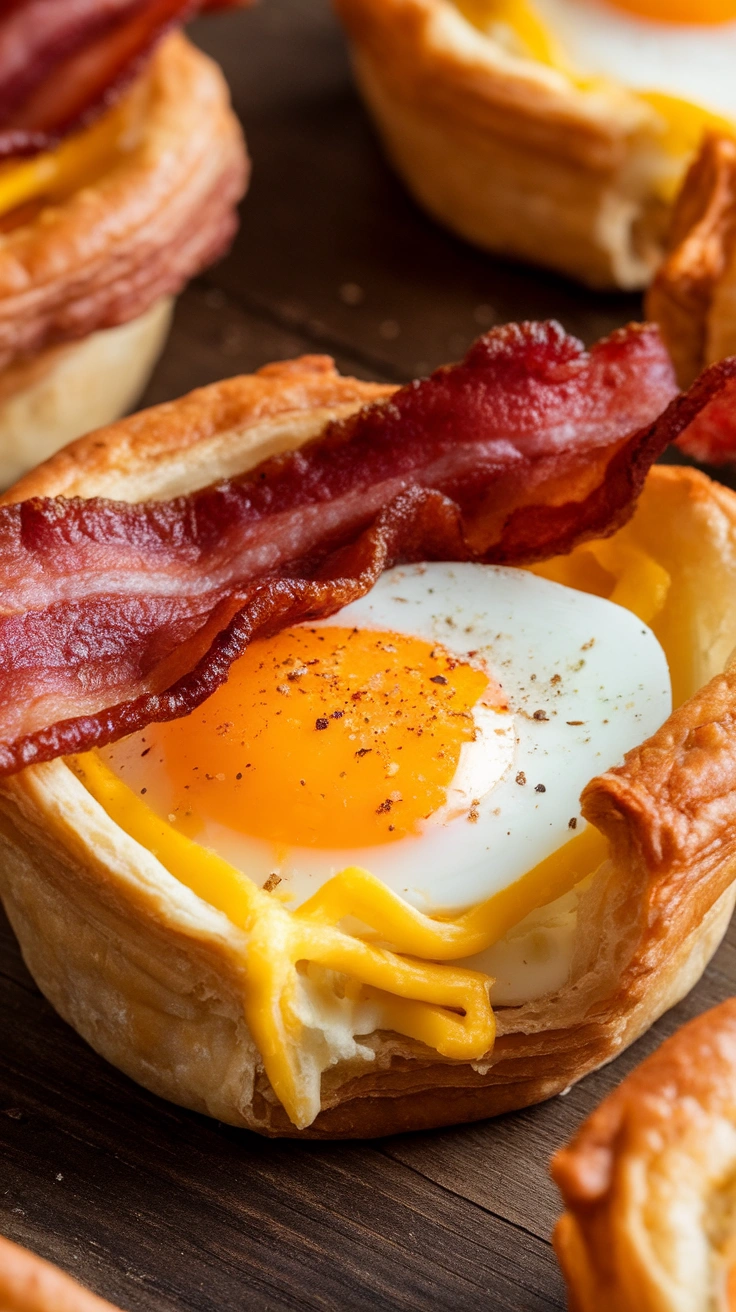 Turkey Bacon, Egg, and Cheese Puff Pastry Cups