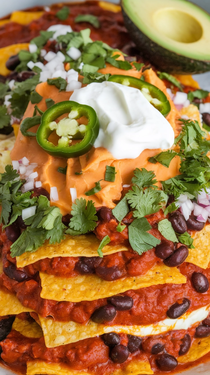 Chilaquiles Rojos with Fried Eggs