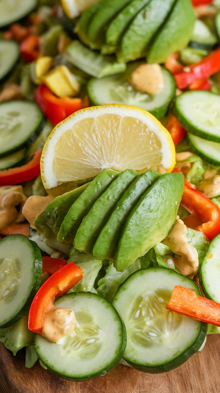 Cucumber, Pepper, and Avocado Salad with Honey Mustard