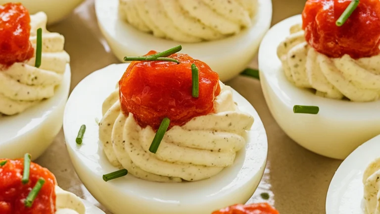 Horseradish Deviled Eggs with Tomato Jam - Featured