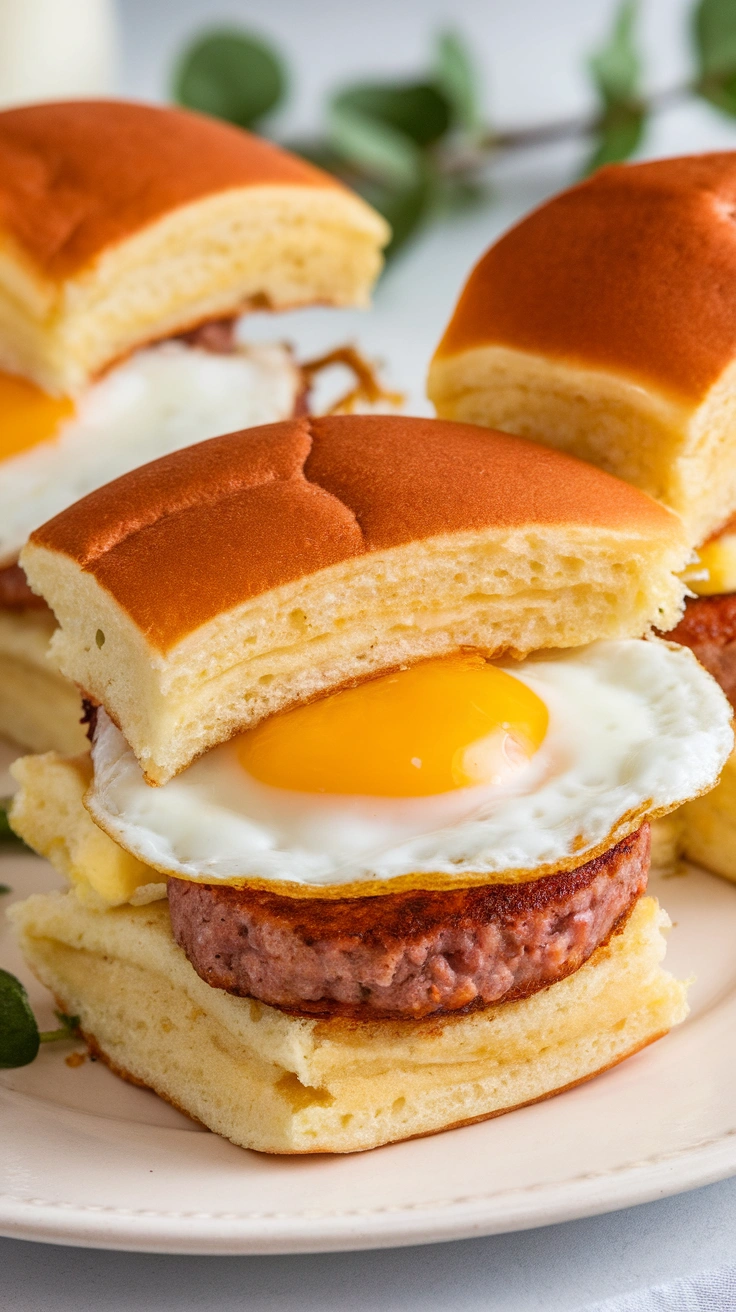 Pancake Sliders with Turkey Sausage and Egg