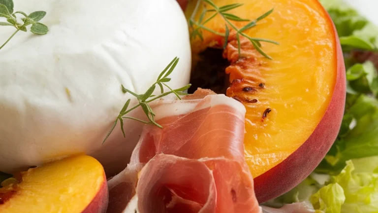 Peach, Prosciutto and Burrata Salad - Featured