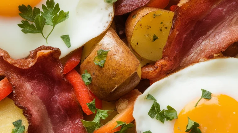 Potato Hash with Bacon and Eggs - Featured