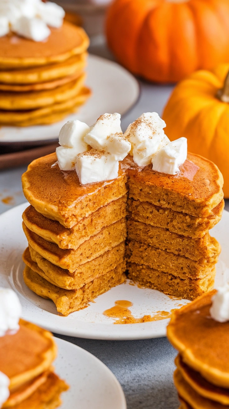High-Protein Pumpkin Cottage Cheese Oatmeal Pancakes