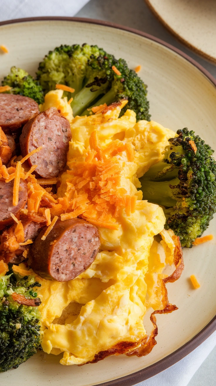 Scrambled Eggs with Turkey Sausage and Broccoli