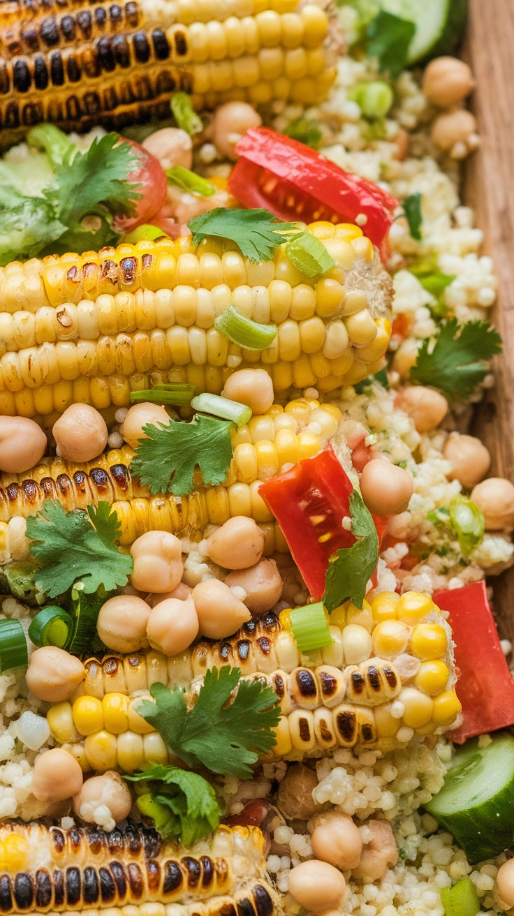 Vegan Chickpea Couscous Salad with Charred Corn