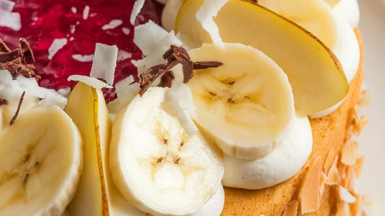 Banana Pear Cake with Rose Jam and Coconut Cream - Featured