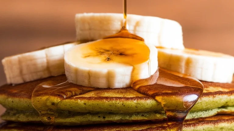 Banana Spirulina Pancakes with Maple Syrup - Featured