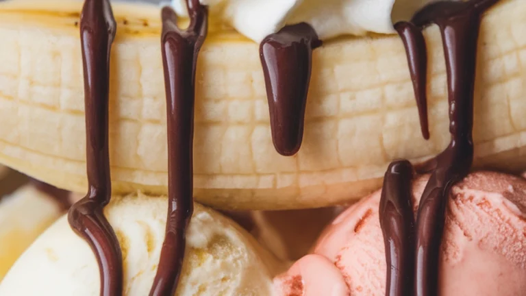 Banana Split with Three Ice Creams and Chocolate Sauce - Featured