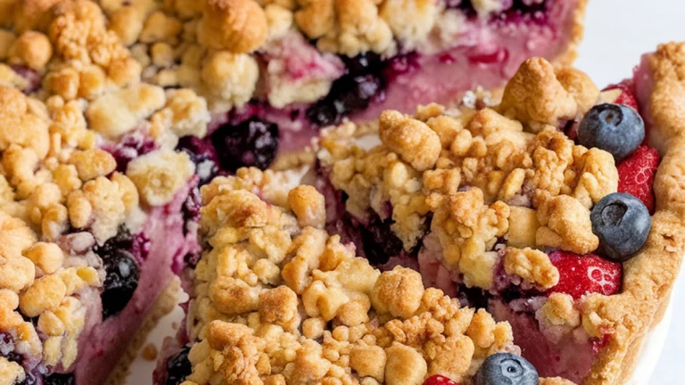 BEST Strawberry Blueberry Pie with Crumb Topping - Featured