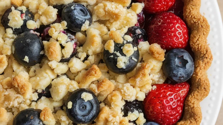 BEST Strawberry Blueberry Pie with Crumb Topping - Featured