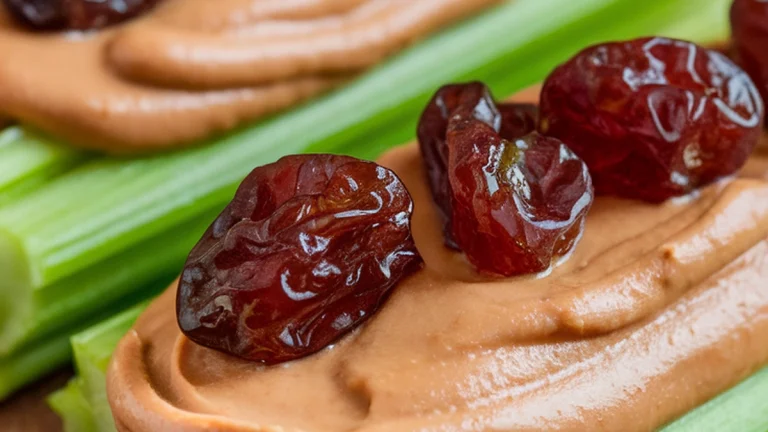 Celery with Peanut Butter and Raisins - Featured
