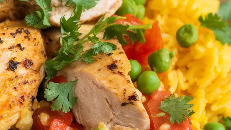 Chicken and Saffron Rice with Tomatoes and Peas - Featured