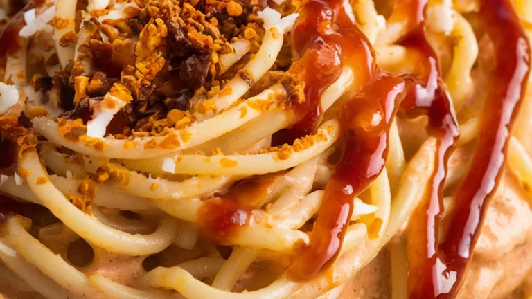 Creamy Red Pepper Gochujang Spaghetti (vegan) - Featured