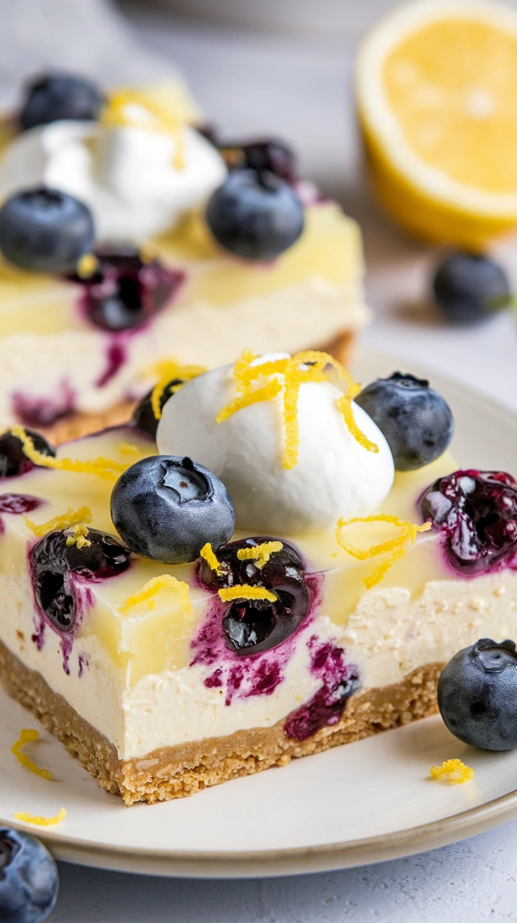 No-Bake Lemon Blueberry Cheesecake Bars