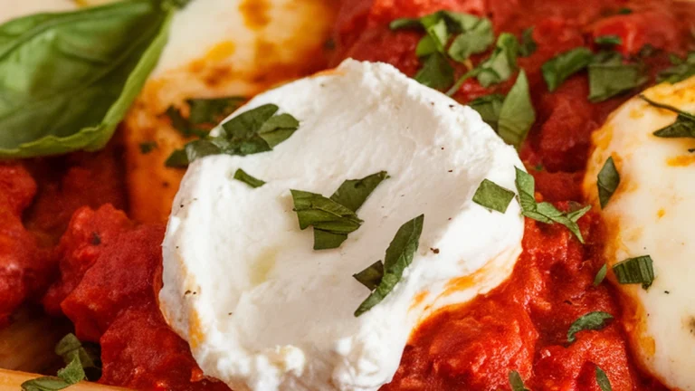 Penne with Ricotta and Tomato Basil Sauce - Featured