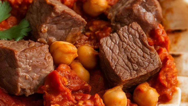 Rougag with Meat and Chickpea Tomato Stew - Featured