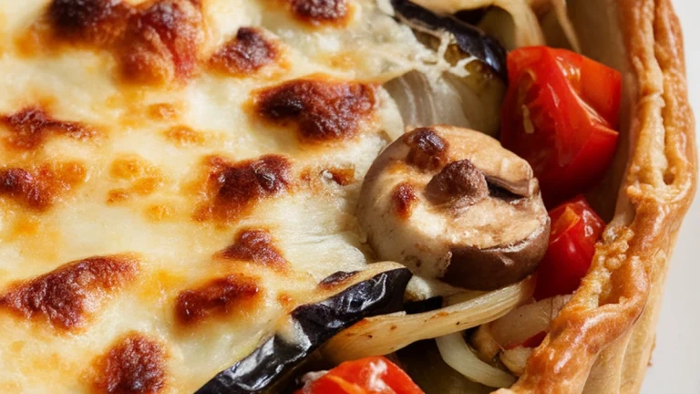 Vegetable Pie with Aubergine Onion and Mushrooms - Featured