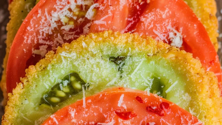 Fried Green Tomatoes with Tomato and Cheese - Featured