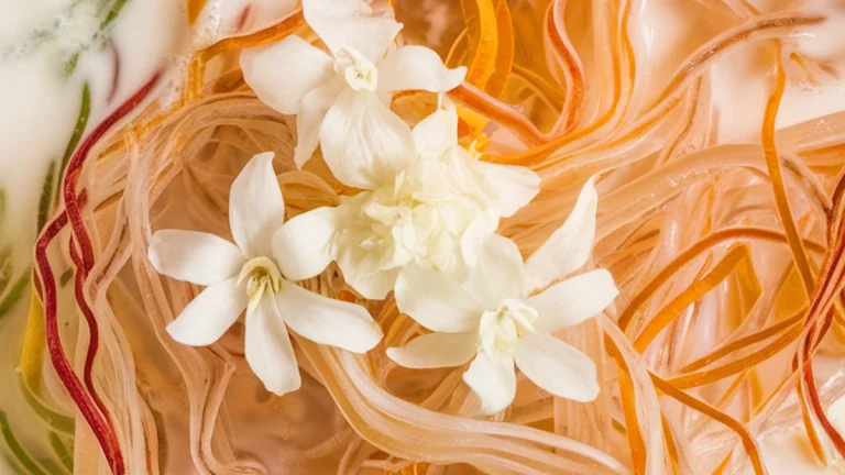 Khanom Salim (Sweet Mung Bean Threads with Coconut Syrup) - Featured
